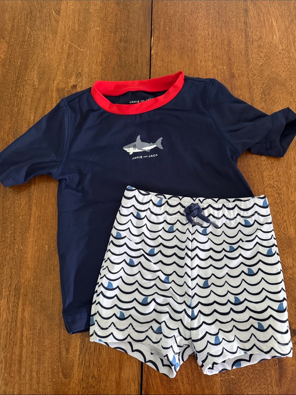 Janie and Jack Navy and Red Shark Swim Set with Wave Shorts 12-18 months